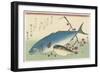 Bonito, Globefish and a Spray of Blossoming Plum, C. 1840-Utagawa Hiroshige-Framed Giclee Print