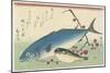 Bonito, Globefish and a Spray of Blossoming Plum, C. 1840-Utagawa Hiroshige-Mounted Giclee Print