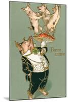 Bonne Annee, Dancing Pigs-null-Mounted Art Print