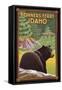 Bonners Ferry, Idaho - Black Bear in Forest-Lantern Press-Framed Stretched Canvas