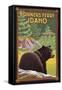 Bonners Ferry, Idaho - Black Bear in Forest-Lantern Press-Framed Stretched Canvas