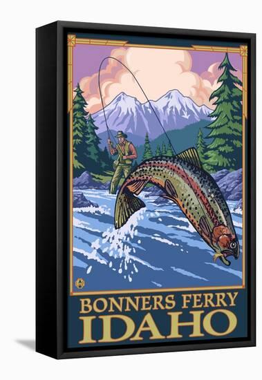Bonners Ferry, Idaho - Fly Fishing Scene-Lantern Press-Framed Stretched Canvas