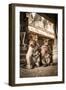 Bonnet Macaque (Macaca Radiata) Females Suckling Babies in Temple, Hampi, Karnataka, India, July-Paul Williams-Framed Premium Photographic Print