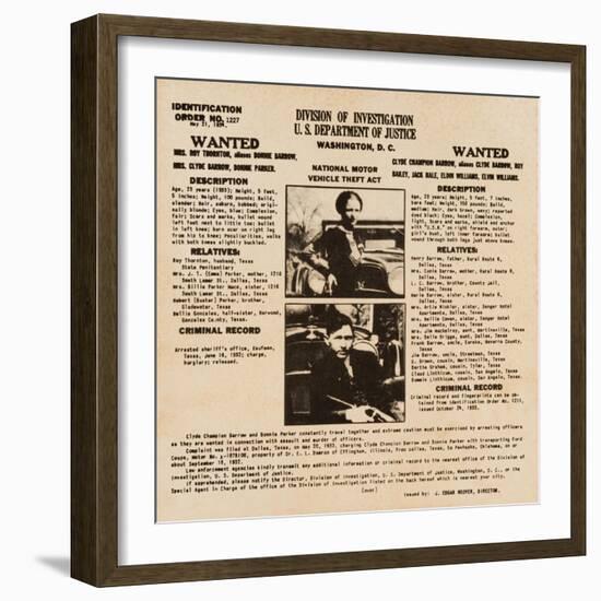 Bonnie & Clyde Wanted Poster-null-Framed Art Print