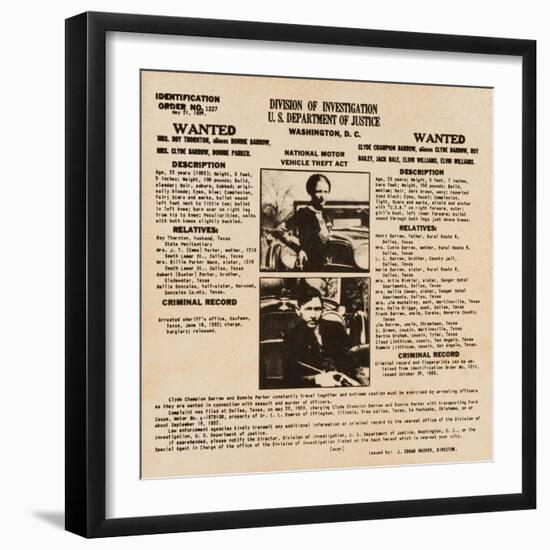 Bonnie & Clyde Wanted Poster-null-Framed Art Print