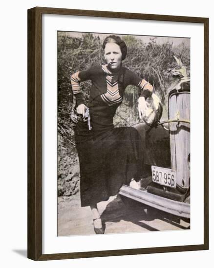 Bonnie Parker Posing Tough with a Gun and Cigar, c.1934-null-Framed Photographic Print