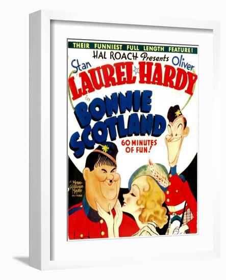 Bonnie Scotland, Oliver Hardy, June Lang, Stan Laurel on Window Card, 1935-null-Framed Photo