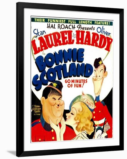 Bonnie Scotland, Oliver Hardy, June Lang, Stan Laurel on Window Card, 1935-null-Framed Photo