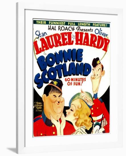 Bonnie Scotland, Oliver Hardy, June Lang, Stan Laurel on Window Card, 1935-null-Framed Photo