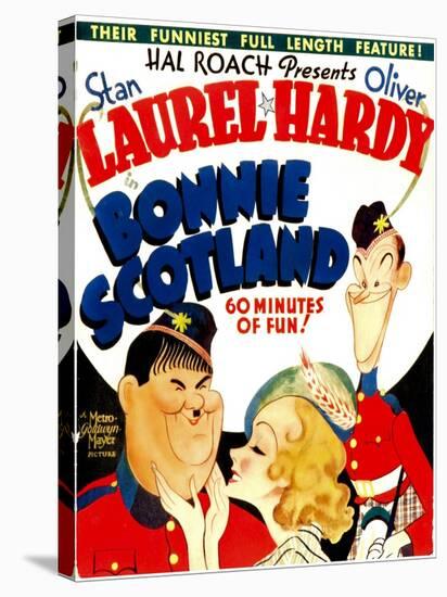 Bonnie Scotland, Oliver Hardy, June Lang, Stan Laurel on Window Card, 1935-null-Stretched Canvas