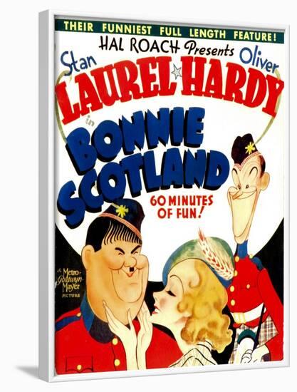 Bonnie Scotland, Oliver Hardy, June Lang, Stan Laurel on Window Card, 1935-null-Framed Photo