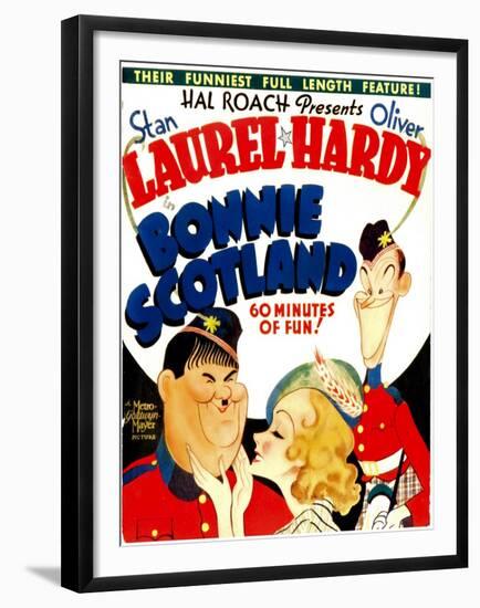 Bonnie Scotland, Oliver Hardy, June Lang, Stan Laurel on Window Card, 1935-null-Framed Photo