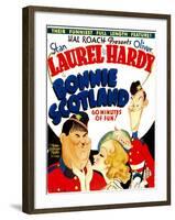 Bonnie Scotland, Oliver Hardy, June Lang, Stan Laurel on Window Card, 1935-null-Framed Photo