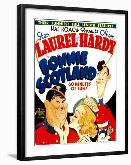 Bonnie Scotland, Oliver Hardy, June Lang, Stan Laurel on Window Card, 1935-null-Framed Photo