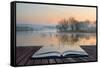 Book Concept Landscape of Lake in Mist with Sun Glow at Sunrise-Veneratio-Framed Stretched Canvas