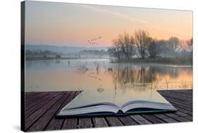 Book Concept Landscape of Lake in Mist with Sun Glow at Sunrise-Veneratio-Stretched Canvas