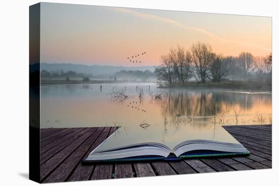 Book Concept Landscape of Lake in Mist with Sun Glow at Sunrise-Veneratio-Stretched Canvas