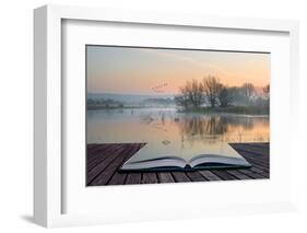 Book Concept Landscape of Lake in Mist with Sun Glow at Sunrise-Veneratio-Framed Photographic Print