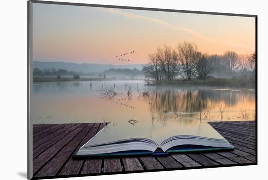 Book Concept Landscape of Lake in Mist with Sun Glow at Sunrise-Veneratio-Mounted Photographic Print