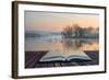 Book Concept Landscape of Lake in Mist with Sun Glow at Sunrise-Veneratio-Framed Photographic Print