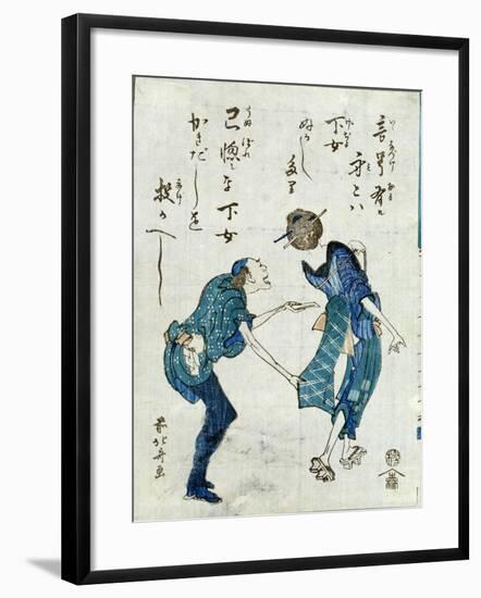 Book Illustration Depicting Two Characters-Katsushika Hokusai-Framed Giclee Print