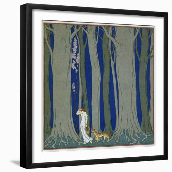 Book Illustration of a Woman and a Leopard in the Forest by Georges Barbier-Stapleton Collection-Framed Giclee Print