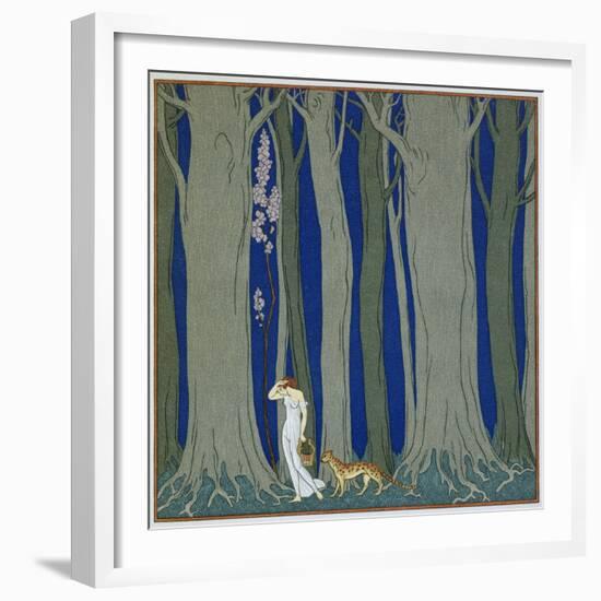 Book Illustration of a Woman and a Leopard in the Forest by Georges Barbier-Stapleton Collection-Framed Giclee Print