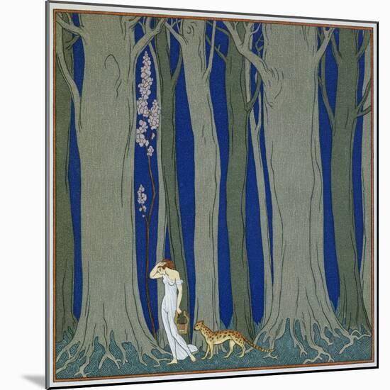 Book Illustration of a Woman and a Leopard in the Forest by Georges Barbier-Stapleton Collection-Mounted Giclee Print