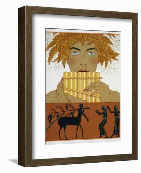 Book Illustration of a Woman Playing Panpipes and a Centaur Greeting Two Women by Georges Barbier-Stapleton Collection-Framed Giclee Print