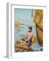 Book Illustration of Robinson Crusoe Tying Together a Raft-null-Framed Premium Giclee Print