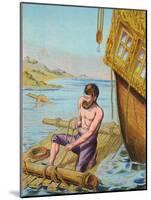 Book Illustration of Robinson Crusoe Tying Together a Raft-null-Mounted Premium Giclee Print