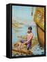 Book Illustration of Robinson Crusoe Tying Together a Raft-null-Framed Stretched Canvas