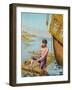 Book Illustration of Robinson Crusoe Tying Together a Raft-null-Framed Giclee Print