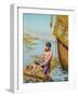 Book Illustration of Robinson Crusoe Tying Together a Raft-null-Framed Giclee Print