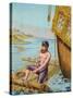 Book Illustration of Robinson Crusoe Tying Together a Raft-null-Stretched Canvas