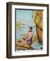 Book Illustration of Robinson Crusoe Tying Together a Raft-null-Framed Giclee Print