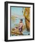 Book Illustration of Robinson Crusoe Tying Together a Raft-null-Framed Giclee Print