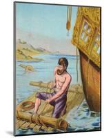 Book Illustration of Robinson Crusoe Tying Together a Raft-null-Mounted Giclee Print