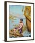 Book Illustration of Robinson Crusoe Tying Together a Raft-null-Framed Giclee Print