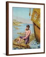 Book Illustration of Robinson Crusoe Tying Together a Raft-null-Framed Giclee Print