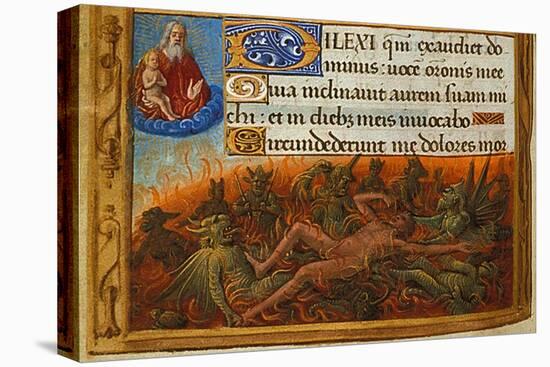 Book of Hours, Detail: Dives Tormented by Demons and Watched by the Soul of Lazarus, C. 1500-Jean Poyet-Stretched Canvas