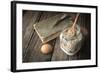 Book of Recipes and Ingredients for Cookies on a Wooden Table Horizontal-Denis Karpenkov-Framed Photographic Print