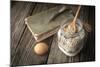 Book of Recipes and Ingredients for Cookies on a Wooden Table Horizontal-Denis Karpenkov-Mounted Photographic Print