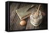 Book of Recipes and Ingredients for Cookies on a Wooden Table Horizontal-Denis Karpenkov-Framed Stretched Canvas