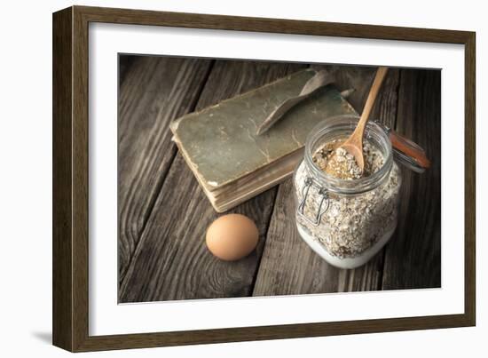 Book of Recipes and Ingredients for Cookies on a Wooden Table Horizontal-Denis Karpenkov-Framed Photographic Print