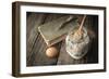 Book of Recipes and Ingredients for Cookies on a Wooden Table Horizontal-Denis Karpenkov-Framed Photographic Print