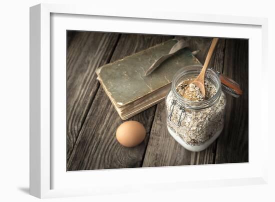 Book of Recipes and Ingredients for Cookies on a Wooden Table Horizontal-Denis Karpenkov-Framed Photographic Print