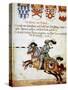 Book of the Tournament. Knight on Horseback and Armed with Spears. Italy.-Tarker-Stretched Canvas