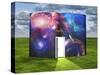 Book With Science Fiction Scene And Open Doorway Of Light-rolffimages-Stretched Canvas