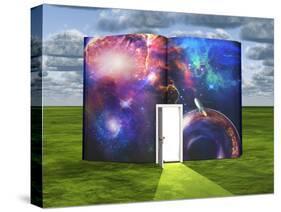 Book With Science Fiction Scene And Open Doorway Of Light-rolffimages-Stretched Canvas